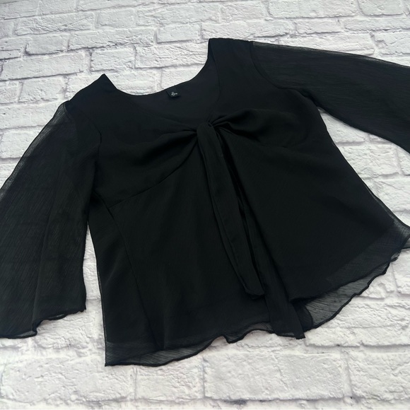Tops - eShe Elegant Black Women's Blouse XL Chiffon Crop Bell Elbow Sleeve